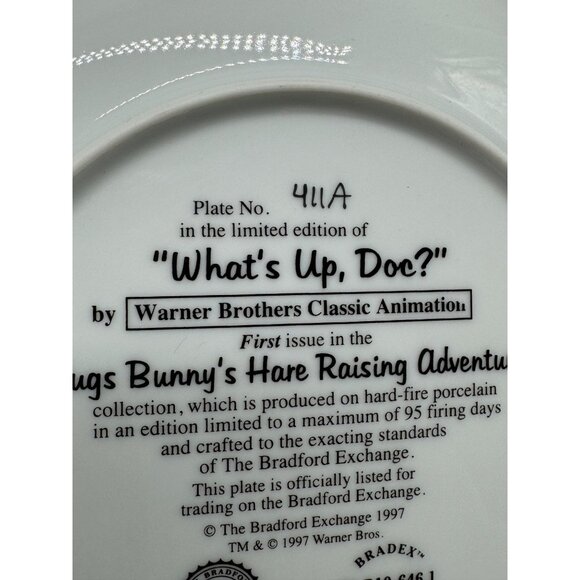 Looney Tunes Bugs Bunny & Elmer Fudd Collectors Plate "Whats Up Doc?" READ - Picture 8 of 9